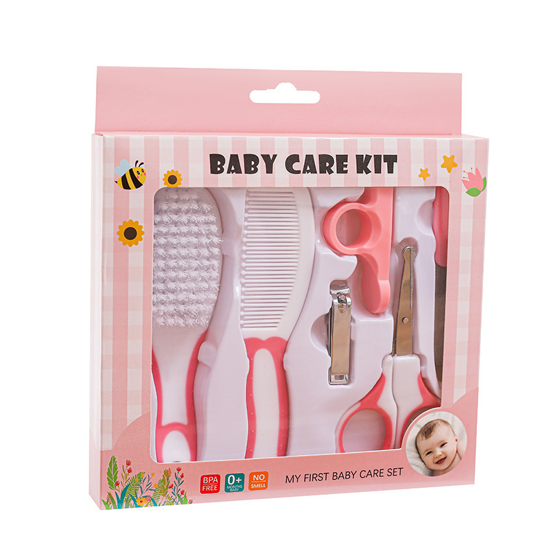 Hot Sale Baby Cleaning Care Set 6-Piece Nail Clipper Baby Grooming Kit Safety Baby Care Kit With Hair Brush Comb Gift Box