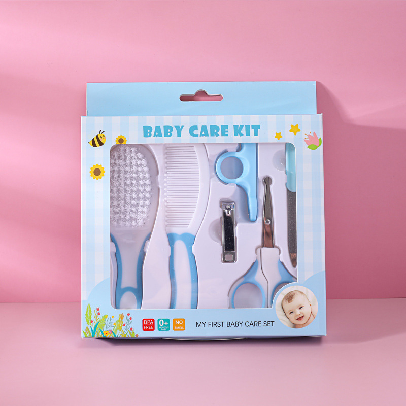 Hot Sale Baby Cleaning Care Set 6-Piece Nail Clipper Baby Grooming Kit Safety Baby Care Kit With Hair Brush Comb Gift Box