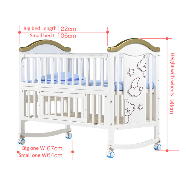 Solid Wood Toddler Sleeping Bed Baby Swing Rocking Kids Cribs with Bumpers Multifunction Height Adjustable Classic Modern Crib