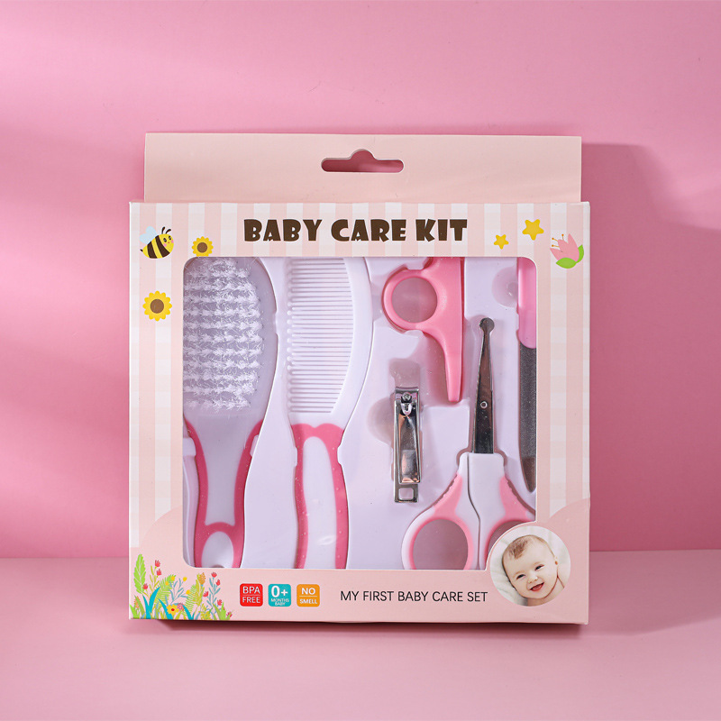 Hot Sale Baby Cleaning Care Set 6-Piece Nail Clipper Baby Grooming Kit Safety Baby Care Kit With Hair Brush Comb Gift Box