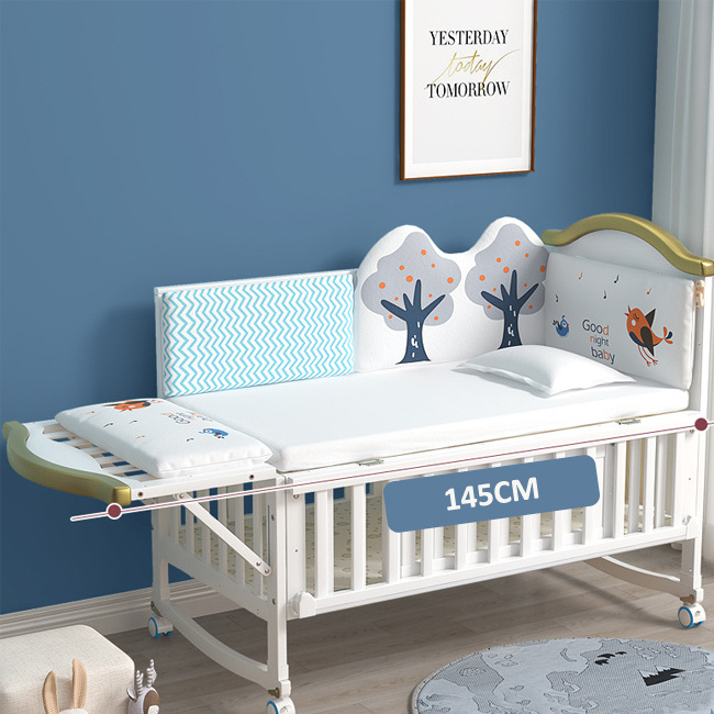 Solid Wood Toddler Sleeping Bed Baby Swing Rocking Kids Cribs with Bumpers Multifunction Height Adjustable Classic Modern Crib