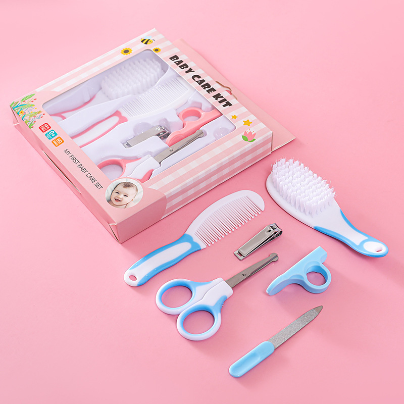 Hot Sale Baby Cleaning Care Set 6-Piece Nail Clipper Baby Grooming Kit Safety Baby Care Kit With Hair Brush Comb Gift Box