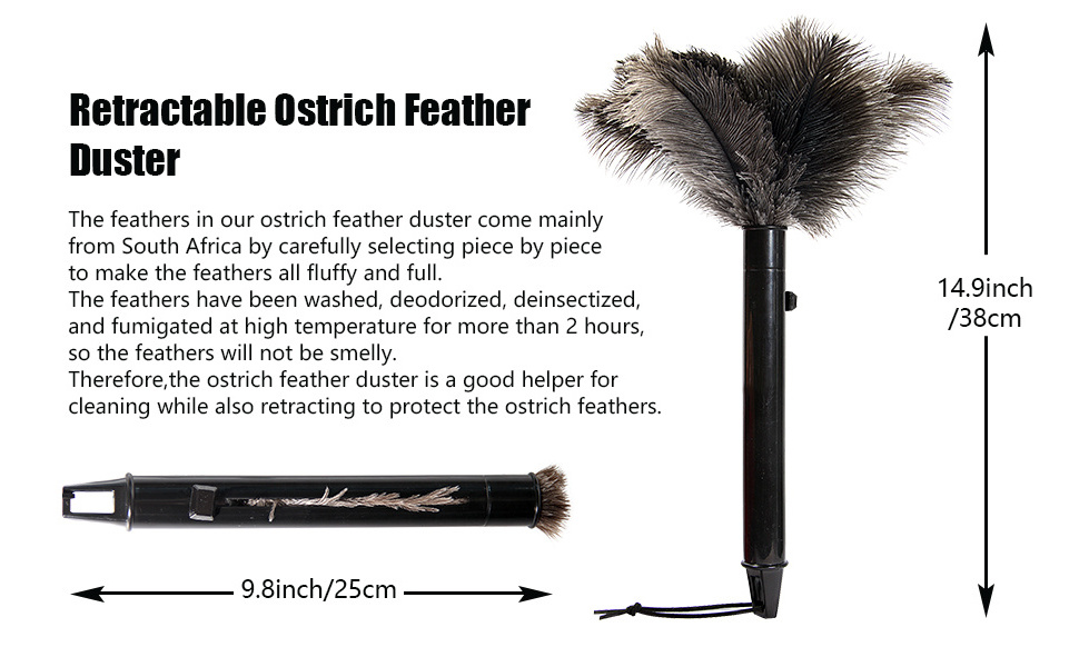 12 to 15 inch Fluffy Heavy Duty Reactable Genuine Ostrich Feather Duster for Cleaning Car Home Office