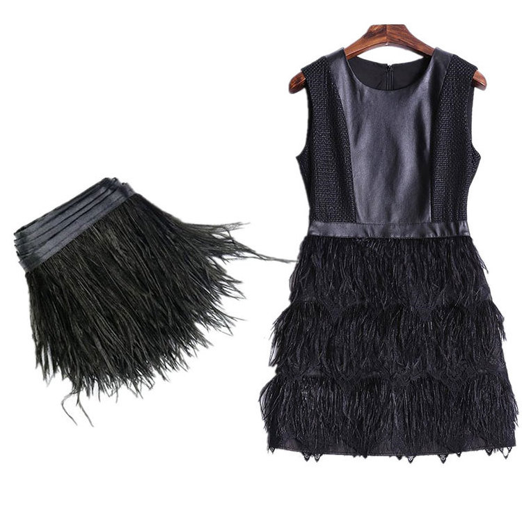 8-15cm Natural long Fluffy OEM ODM Customization Black Cheap Sale Dyed Ostrich Feather Fringe Trim