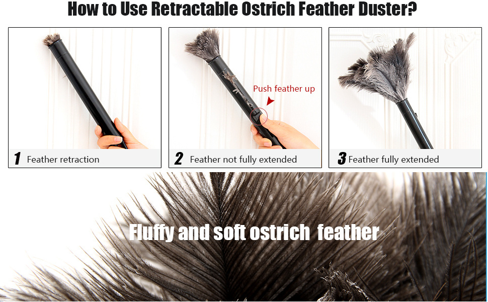 12 to 15 inch Fluffy Heavy Duty Reactable Genuine Ostrich Feather Duster for Cleaning Car Home Office