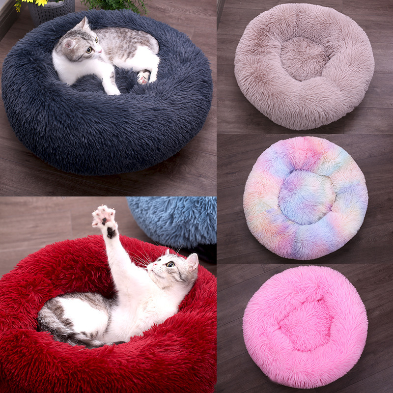 Wholesale round Dog Bed Luxury Waterproof Memory Foam Cute soft plush faux fur cat Pet Bed