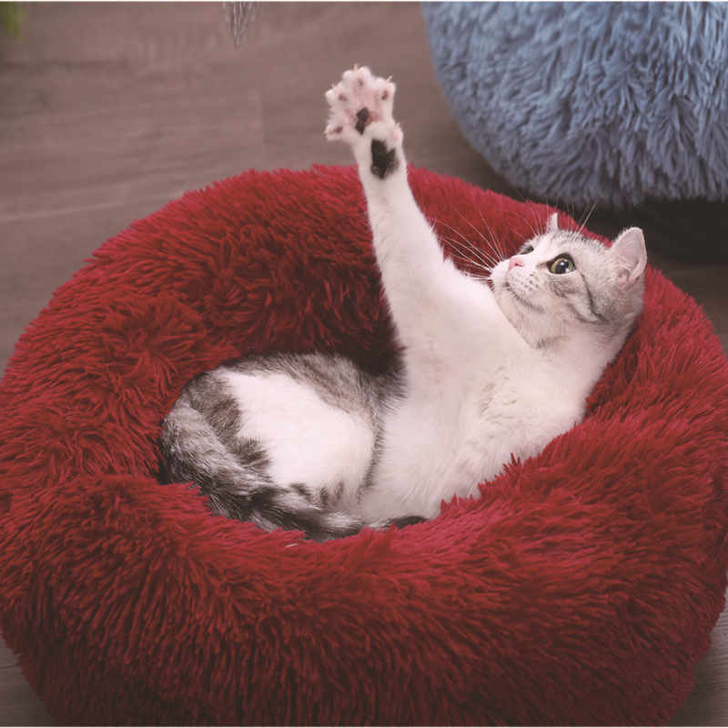 Wholesale round Dog Bed Luxury Waterproof Memory Foam Cute soft plush faux fur cat Pet Bed