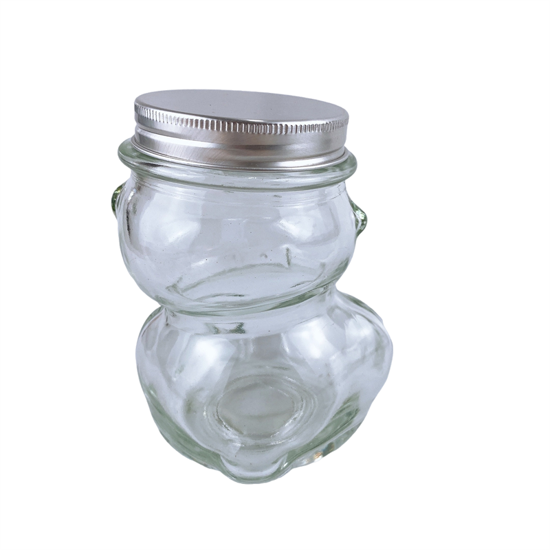 Bear shaped candy Glass storage jar with metal screw lid Teddy Bear Shaped Glass Bottle