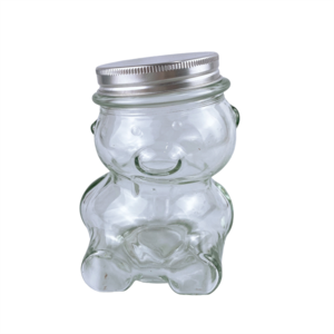 Bear shaped candy Glass storage jar with metal screw lid Teddy Bear Shaped Glass Bottle