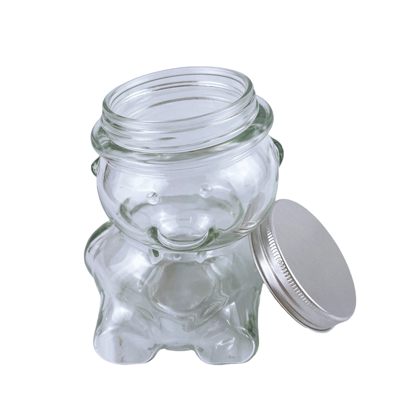 Bear shaped candy Glass storage jar with metal screw lid Teddy Bear Shaped Glass Bottle