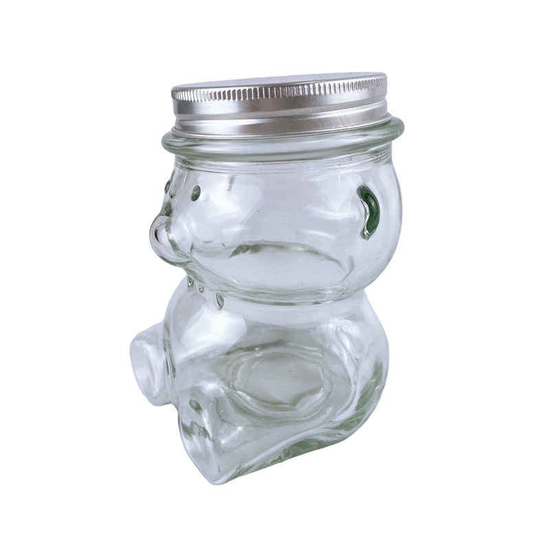 Bear shaped candy Glass storage jar with metal screw lid Teddy Bear Shaped Glass Bottle