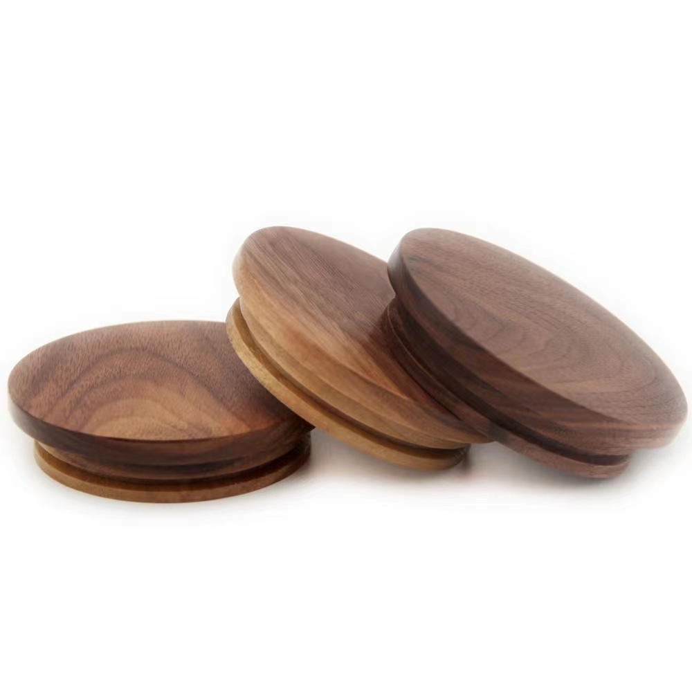 Customized Air Tight Screw Black Walnut Bamboo Wooden Lid for Cosmetic Glass Jar