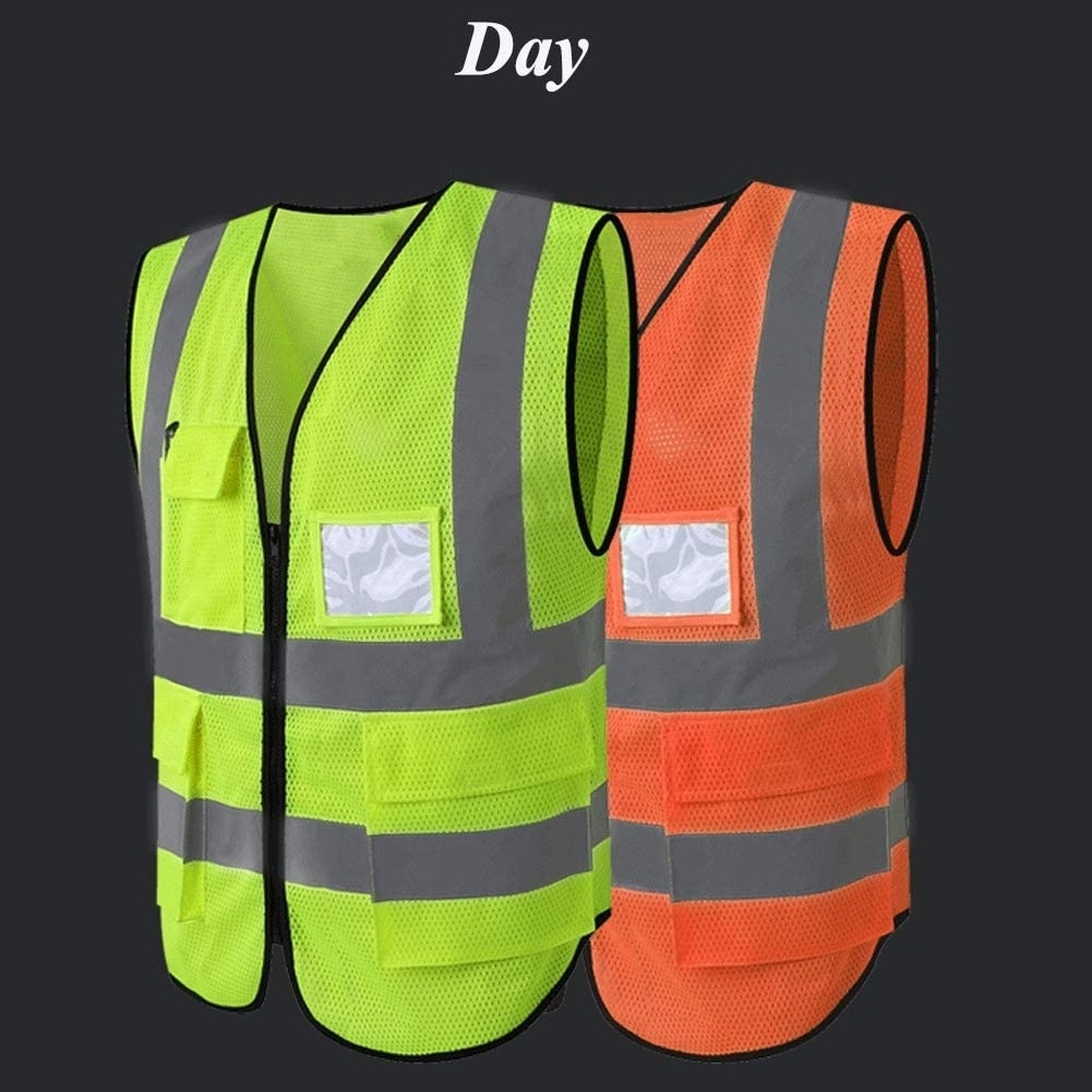 High Visibility Mesh Safety Cheap Yellow Reflector Jacket Reflective Vest with Pockets and Zipper