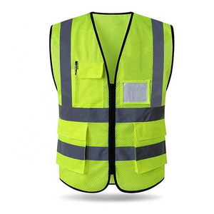 High Visibility Mesh Safety Cheap Yellow Reflector Jacket Reflective Vest with Pockets and Zipper