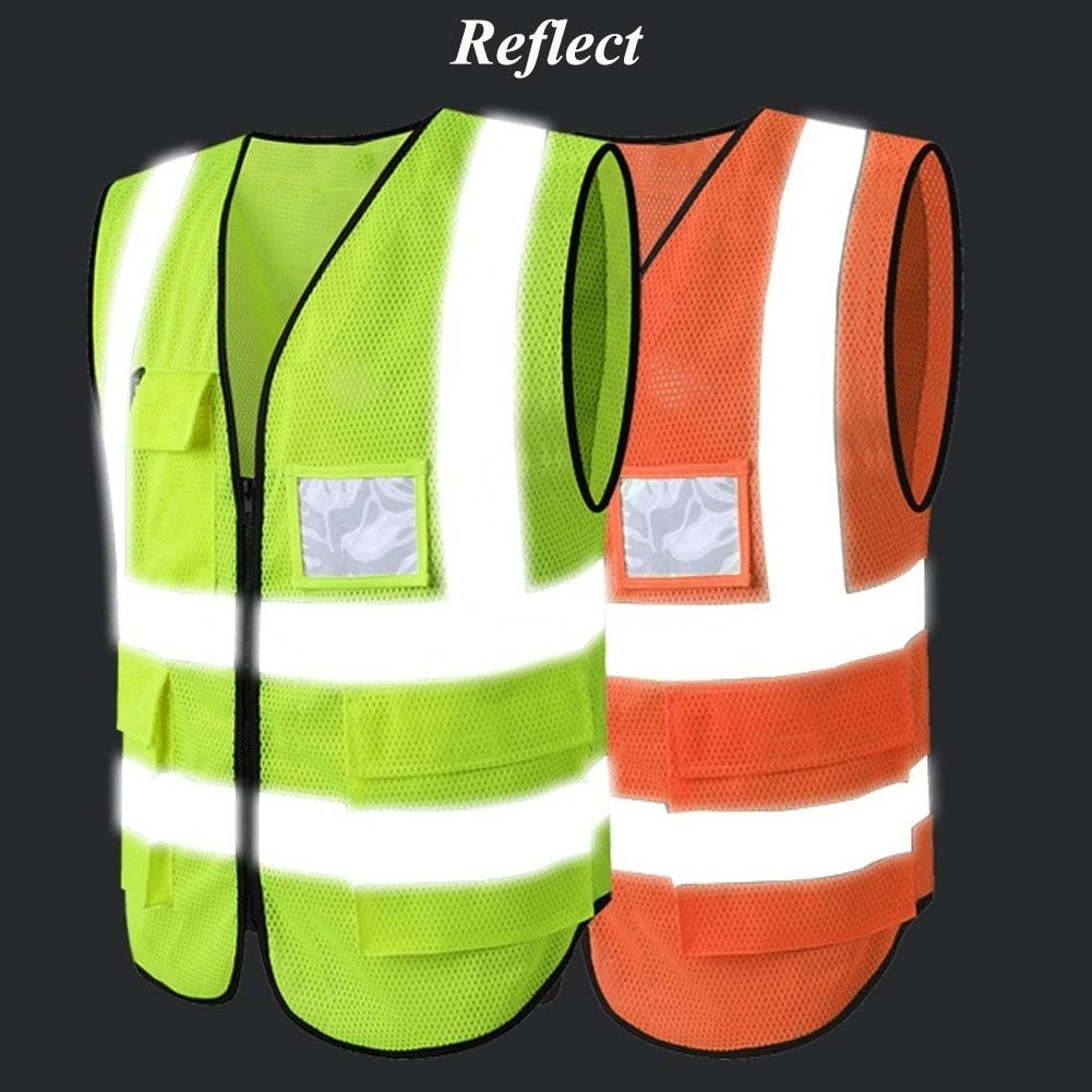 High Visibility Mesh Safety Cheap Yellow Reflector Jacket Reflective Vest with Pockets and Zipper