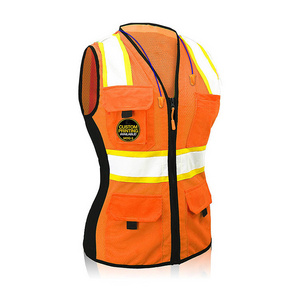 women back breathable mesh pockets high reflective slim fit safety vest