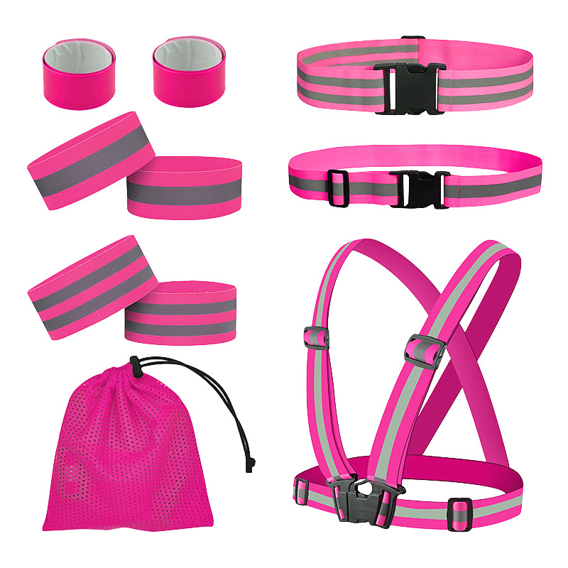 RTS Full Set High Visibility Reflective Safety Vest Elastic Adjustable Bands Set Running Sash Sport Gear Pack Custom Logo