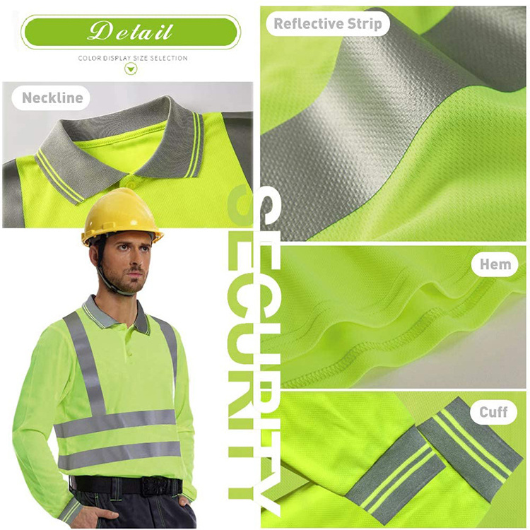 Customize Your Logo High Visibility Protective Safety Long Sleeve Workwear Polo Reflective T Shirt