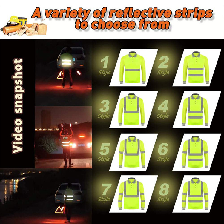 Customize Your Logo High Visibility Protective Safety Long Sleeve Workwear Polo Reflective T Shirt