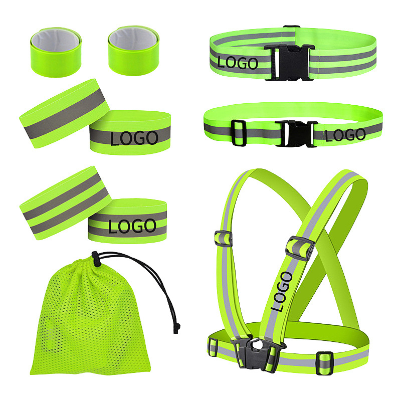 RTS Full Set High Visibility Reflective Safety Vest Elastic Adjustable Bands Set Running Sash Sport Gear Pack Custom Logo