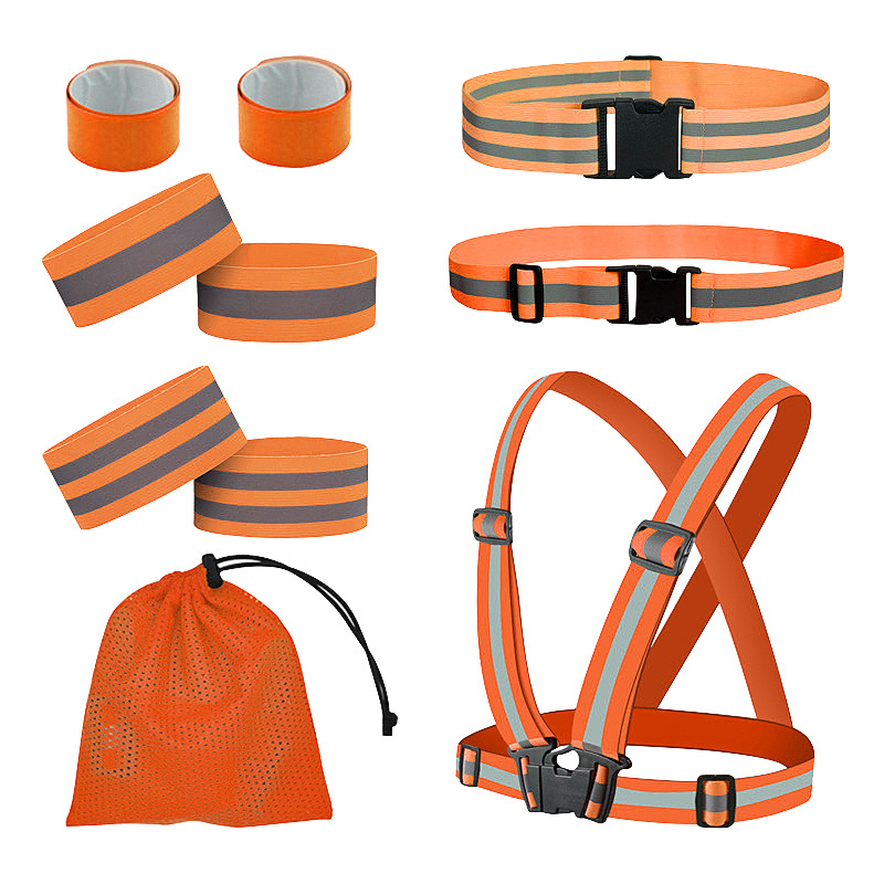 RTS Full Set High Visibility Reflective Safety Vest Elastic Adjustable Bands Set Running Sash Sport Gear Pack Custom Logo