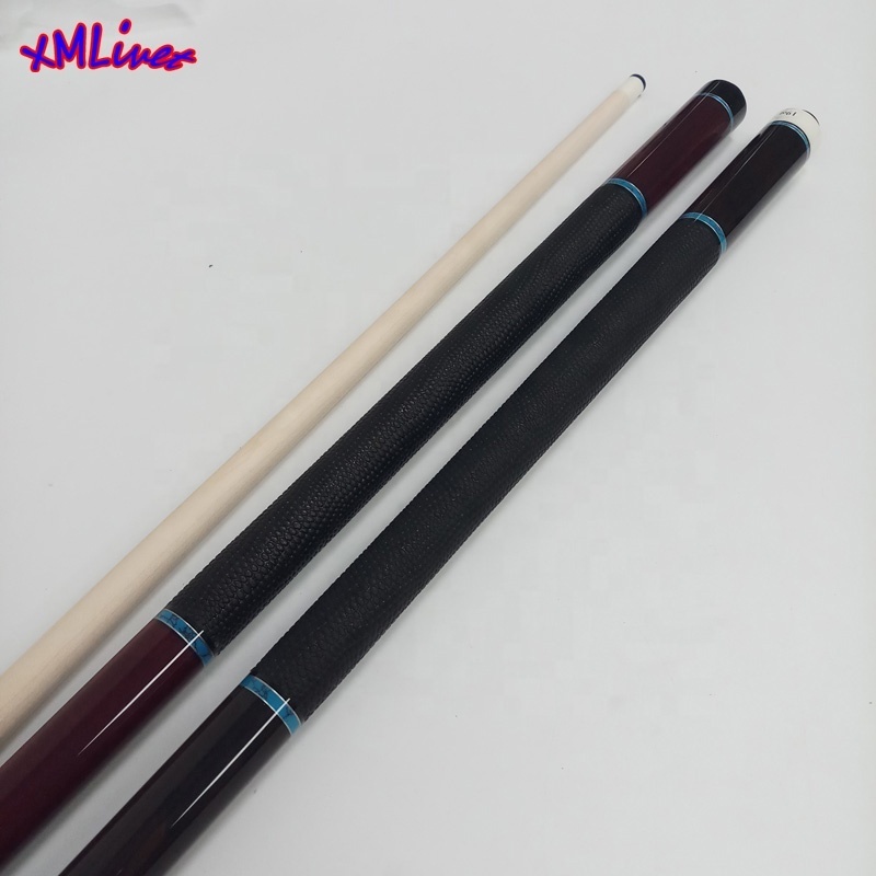 xmlivet handmade ebony solid wooden Billiards cues in leather cue grips 58inch 2pcs radial pin with turquoise Pool cue sticks