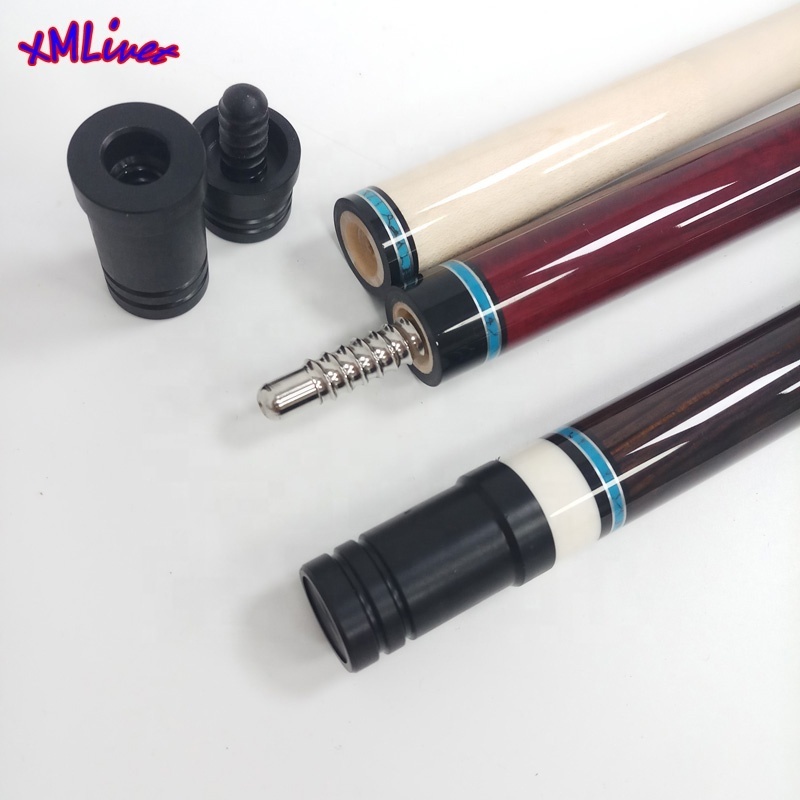 xmlivet handmade ebony solid wooden Billiards cues in leather cue grips 58inch 2pcs radial pin with turquoise Pool cue sticks