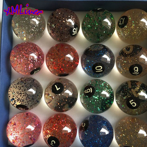 xmlivet 57.2mm Phenolic Resin Complete Set of Billiards Pool Balls Transparent with Glitter Billiards table balls accessories