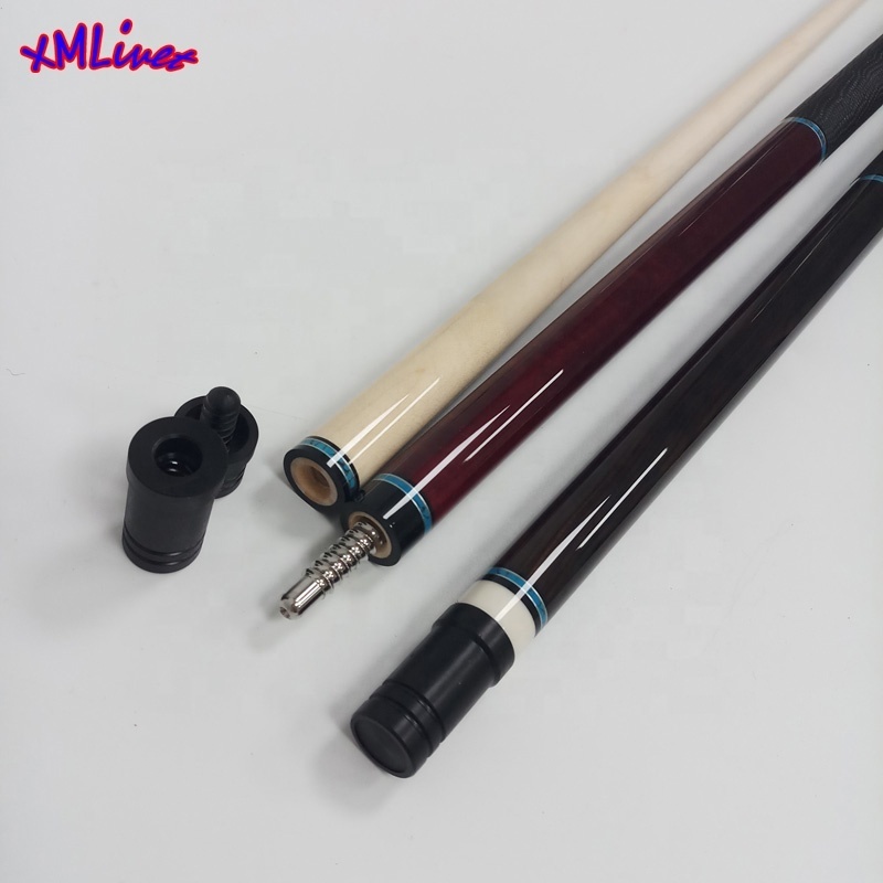 xmlivet handmade ebony solid wooden Billiards cues in leather cue grips 58inch 2pcs radial pin with turquoise Pool cue sticks