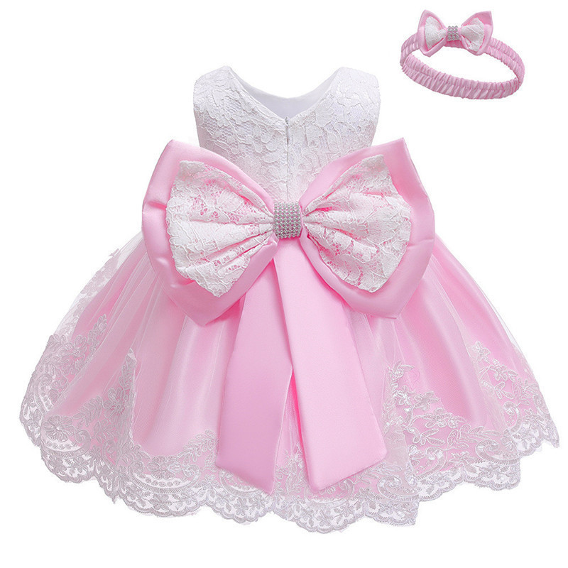 Outong Baby Girl Clothes Ball Gown Princess Dress Infant Formal Birthday Baptism Party Kids Flower Girl Dresses With Big Bow