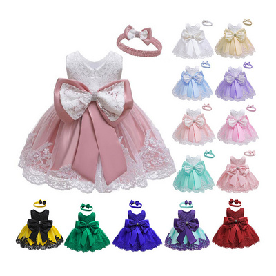 Outong Baby Girl Clothes Ball Gown Princess Dress Infant Formal Birthday Baptism Party Kids Flower Girl Dresses With Big Bow