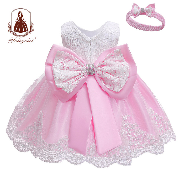 Yoliyolei Baby Girl Clothes Ball Gown Princess Dress Infant Formal Birthday Baptism Party Kids Flower Girl Dresses With Big Bow