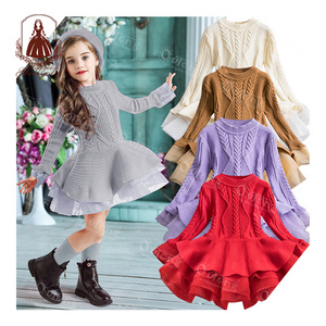 Winter Fashion Solid Tulle Warm Sweater Tutu Design Dress Infant Baby Knitted Children Girl Long Sleeve Toddler Kids Girls Dress