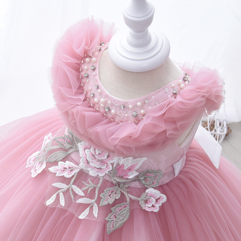 Yoliyolei Summer Pink NewBorn Layered Baby Formal Flower Girl Dress Kid Party Princess Birthday Children Dress With Gift Box