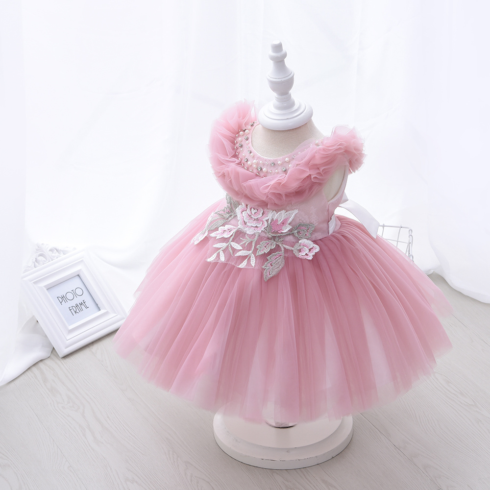 Yoliyolei Summer Pink NewBorn Layered Baby Formal Flower Girl Dress Kid Party Princess Birthday Children Dress With Gift Box