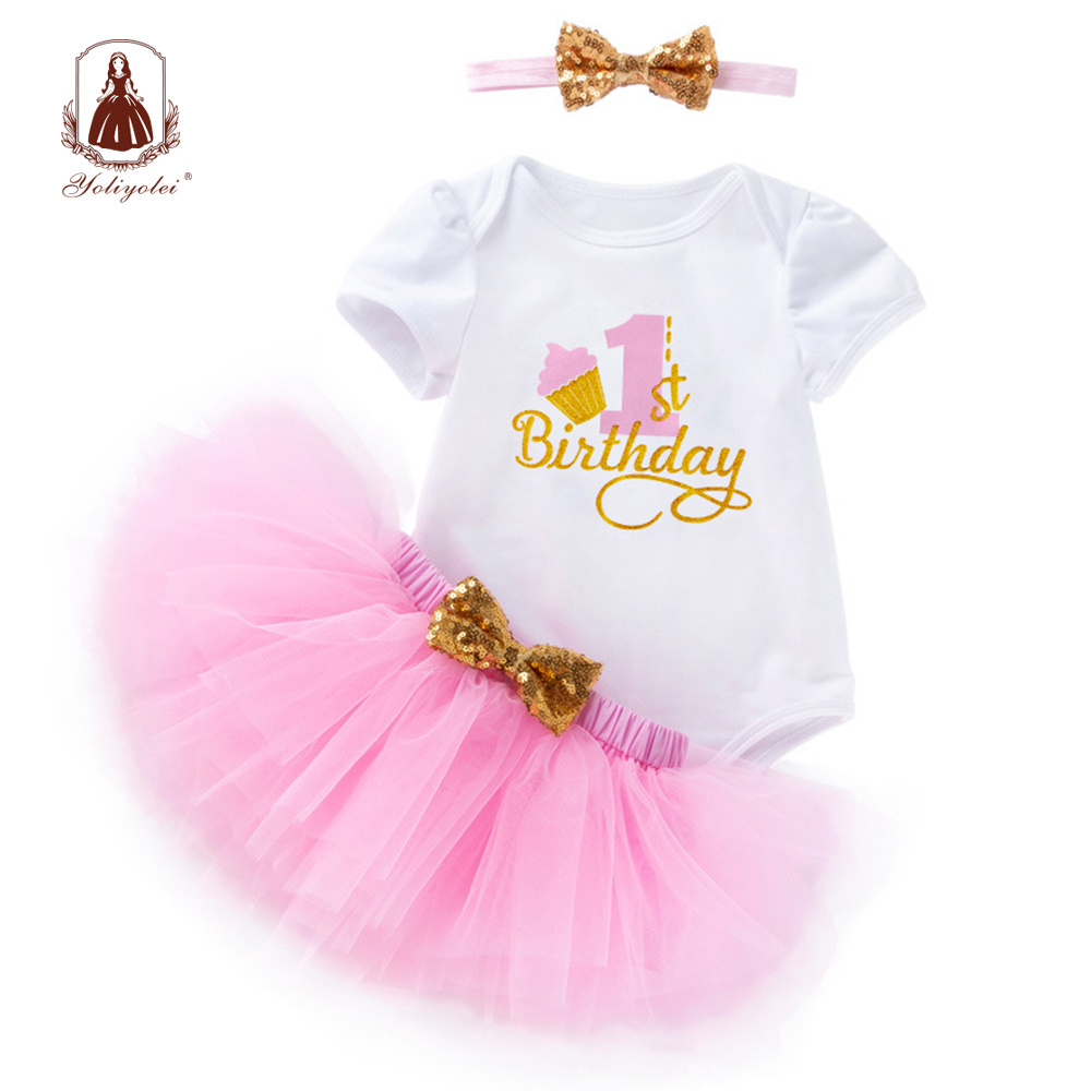 New Arrive Newborn Baby Girl Romper Jumpsuit+  Hair Accessories+Tutu Dress 3pcs Sets Party Birthday Tutu Dress Baby Girls Romper