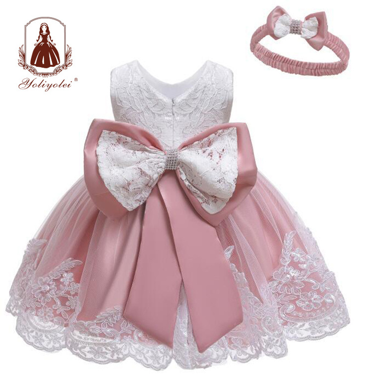 Yoliyolei Baby Girl Clothes Ball Gown Princess Dress Infant Formal Birthday Baptism Party Kids Flower Girl Dresses With Big Bow