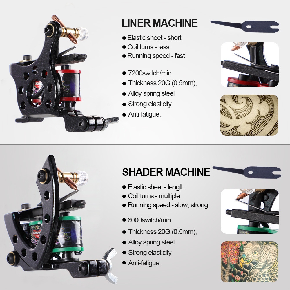 Professional Tattoo Coil Machine Liner Shader Alloy Spring Steel Shrapnel Tattoo Machine