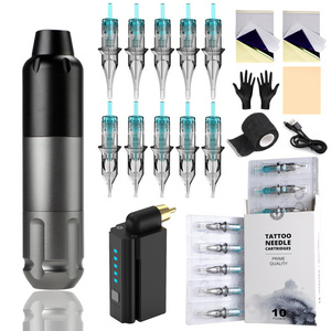 Rechargeable Tattoo Pen Kit Wireless Power Supply RCA Tattoo Needle Cartridges 20pcs Complete Tattoo Machine Kit