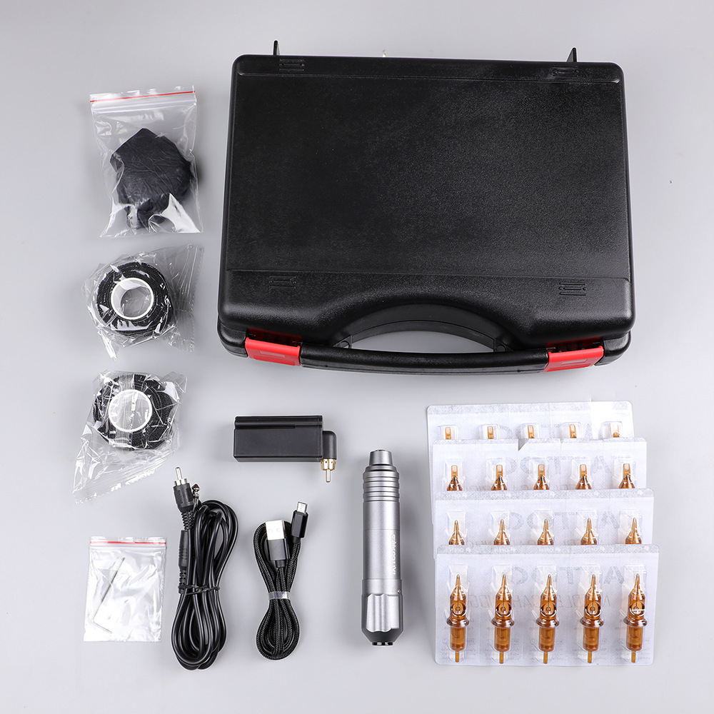 2024 All in One Wireless Tattoo Machine 1500mAh Battery Toolbox 20pcs Needle Cartridge Tattoo Supplies Professional Tattoo Kits