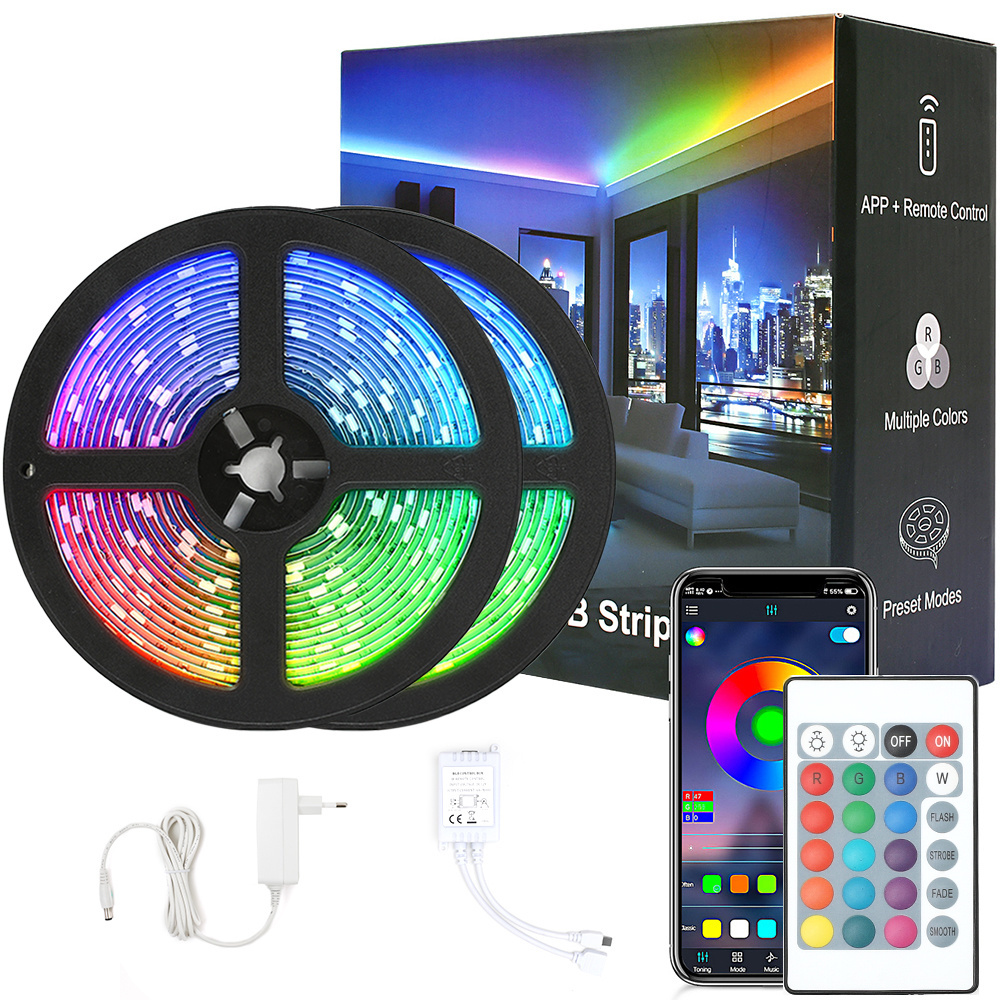 Sync Color Changing Music Bluetooth App Remote 5v 12v 24v Rgb 5 10 Meter Outdoor Waterproof Smart Christmas Tree Led Strip Light