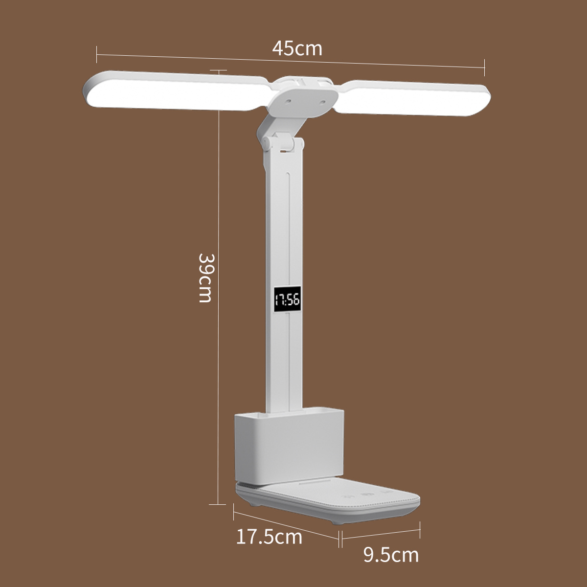 2 Head LED Desk Lamp USB Dimmable Foldable Rechargeable Table Lamp with Clock Night Light for Reading Lamp Smart Light