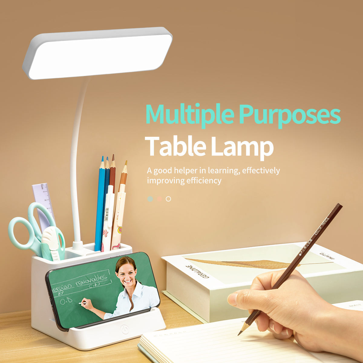 LED Desk Lamp Touchable Reading Lights with Pen Holder Kids Table Lamp Dimmable Night Light for Study Reading Lamp