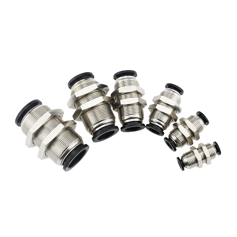 PM series 4mm 6mm 8mm 10mm 12mm 16mm one-touch metal bulkhead air straight connector tube push in fitting