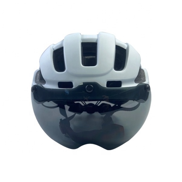 CE UKCA new bike helmet with USB rechargeable LED light and visor cycycling helmet with magnet lens