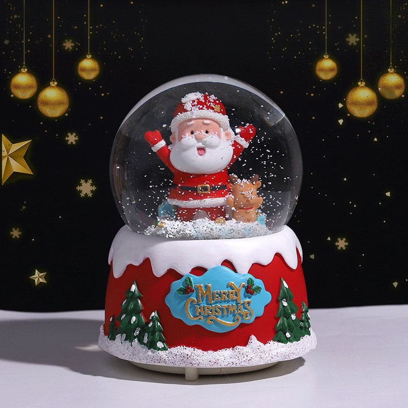 Christmas Snowball Music Box Santa Snow globe Glass Souvenir Led Snow Globe resin Crystal Musical Box Snow Ball table decoration