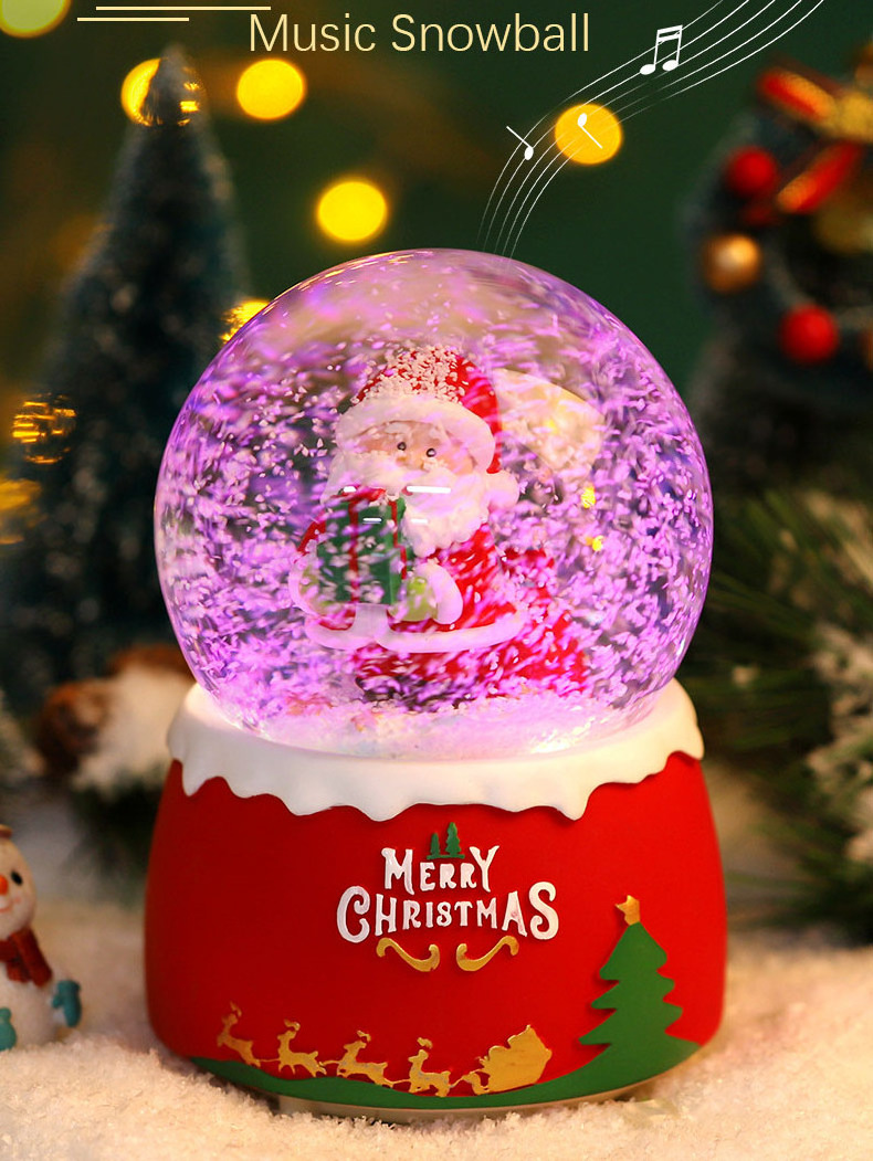 Christmas Snowball Music Box Santa Snow globe Glass Souvenir Led Snow Globe resin Crystal Musical Box Snow Ball table decoration