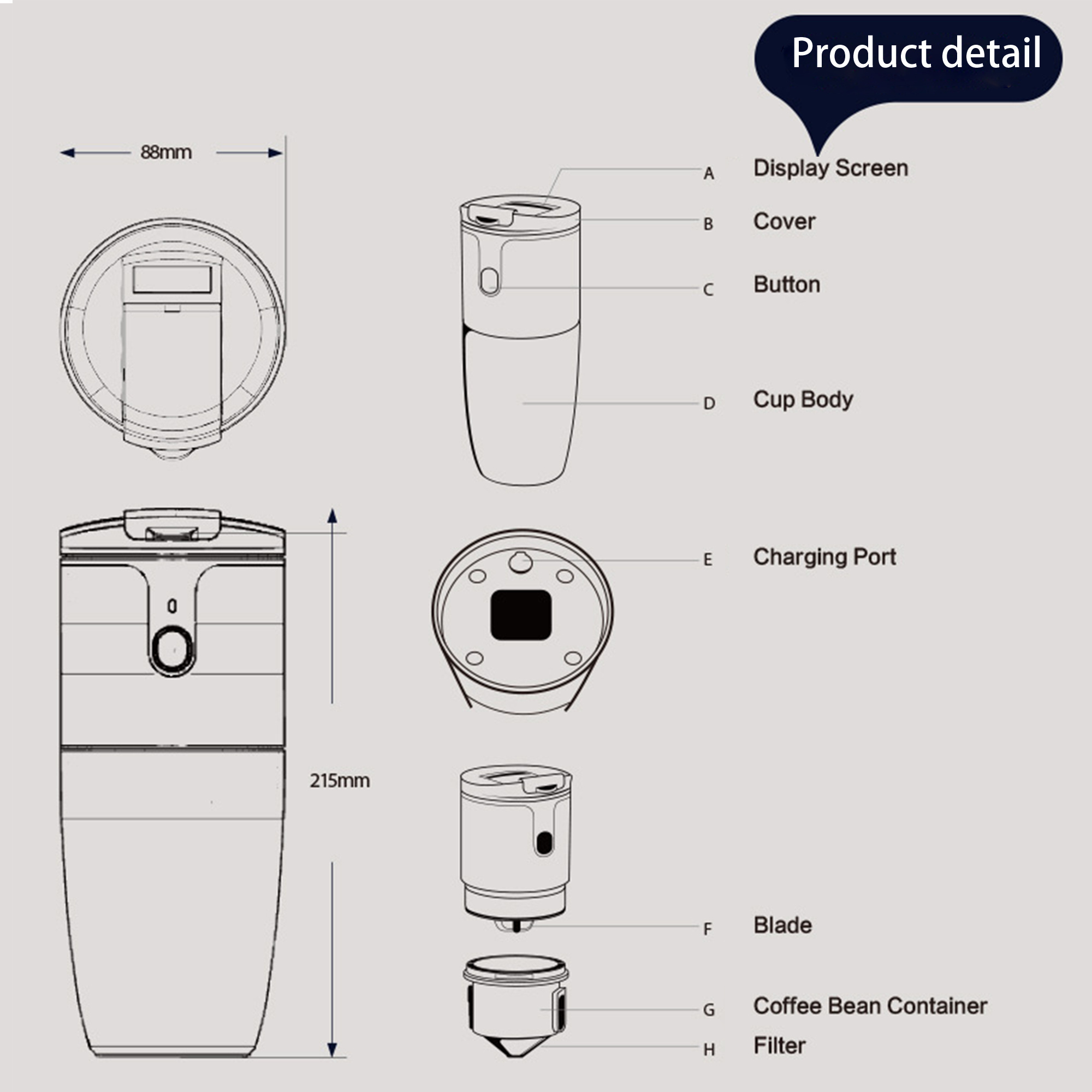 Portable Coffee Makers Carafe Factory Borosilicate Glass Transparent White Metal Customized Tools Coffee cup