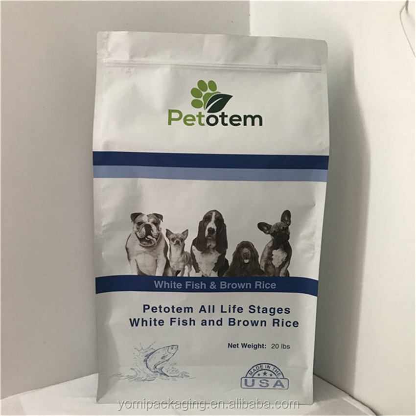 20 Kg Bags Custom Printed Pet Seal Bag With Zipper & Flat Bottom Resealable Pouch For Dry Dog Food Packaging