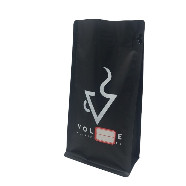 Custom Printed Matt Black Aluminum Foil 100g 250g 500g 1kg 12 oz Plastic Flat Bottom Coffee Bag With Valve